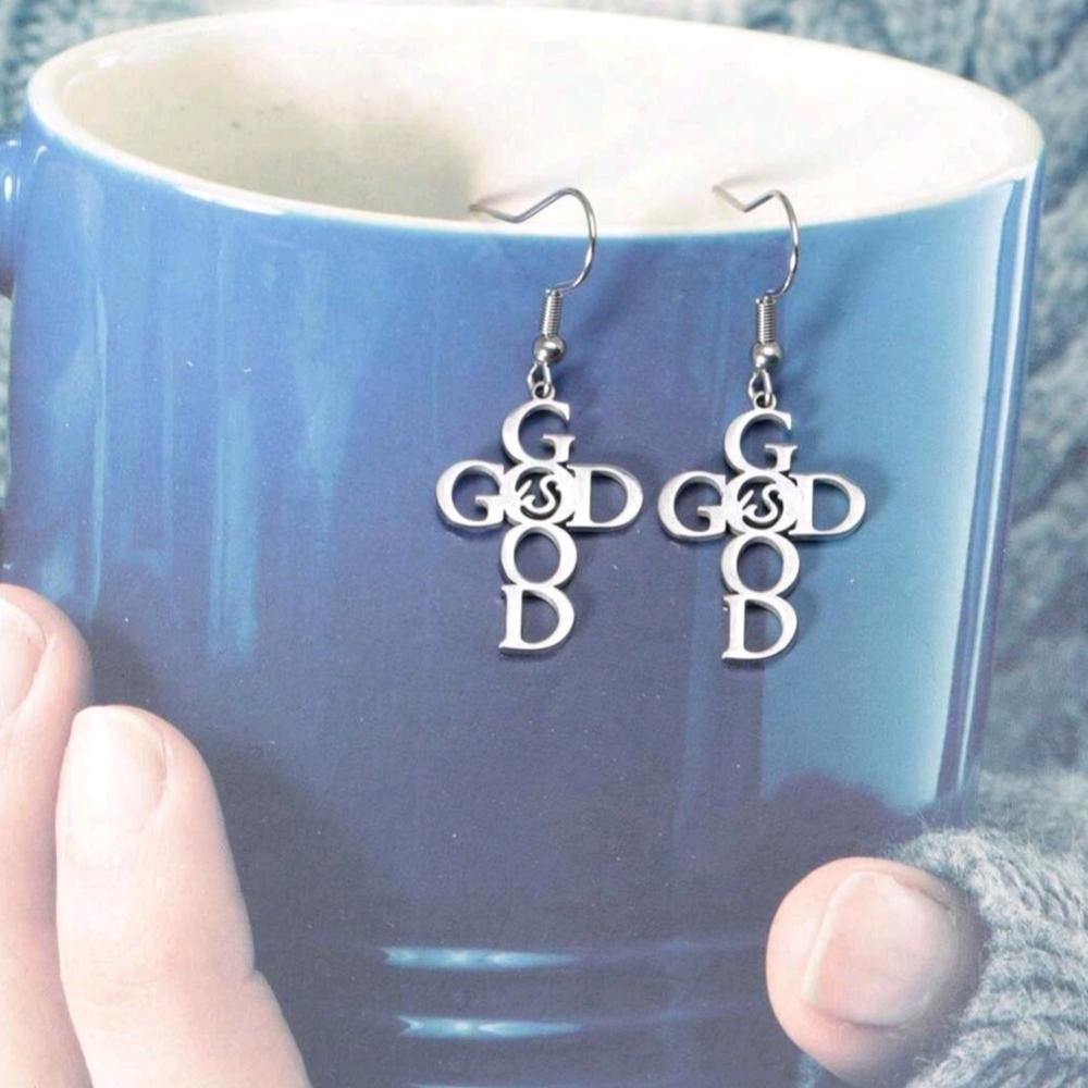 Silver Cross Script Earrings